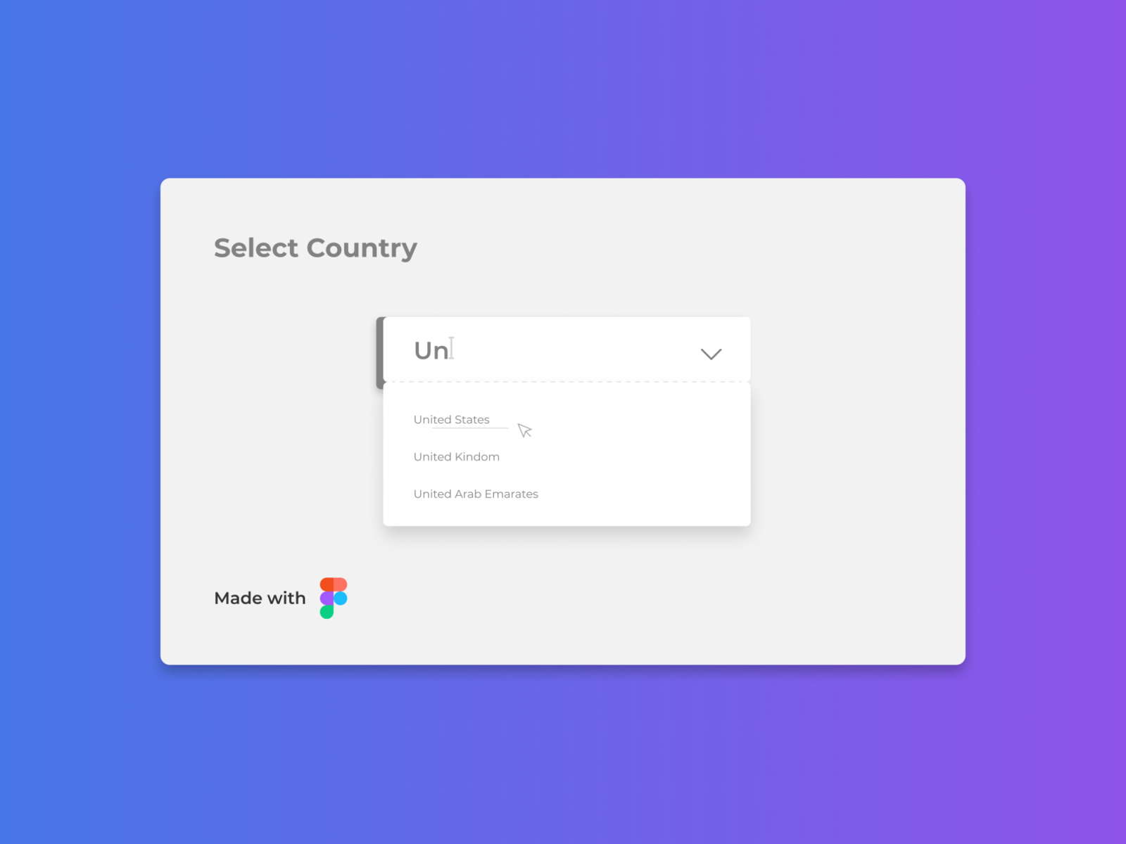 Static mockup of a custom select input to select countries
