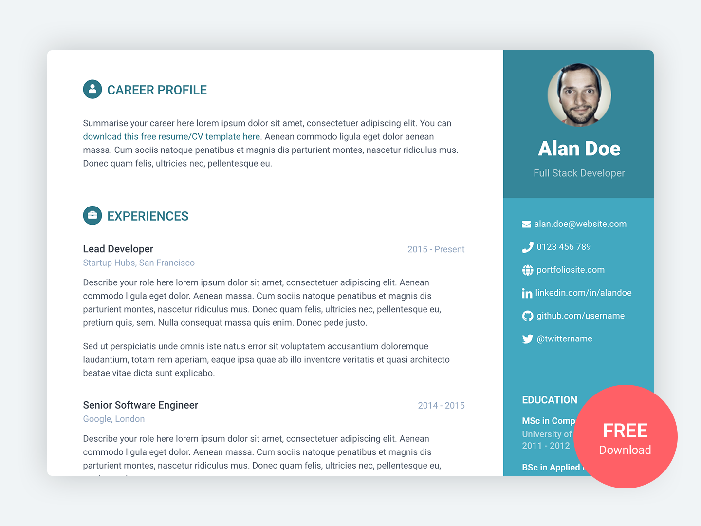Orbit Free Bootstrap 4 Resume/CV Template for Developers by Xiaoying
